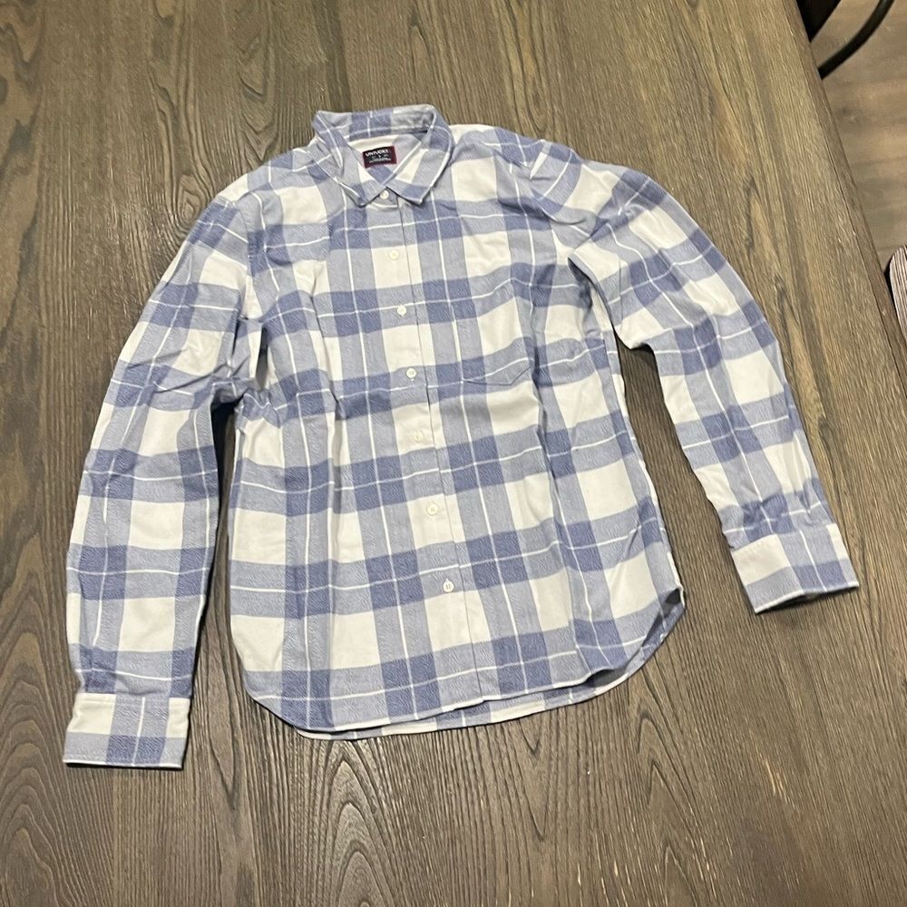 Untuckit Blue & White Plaid Cotton Tencel Long Sleeves Button-Down Shirt Size 8